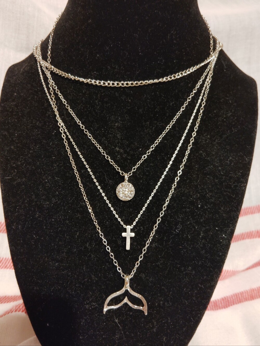 Silvertone Necklace Bundle Of 3 Cross Necklace Fishtail Necklace Circle Necklace